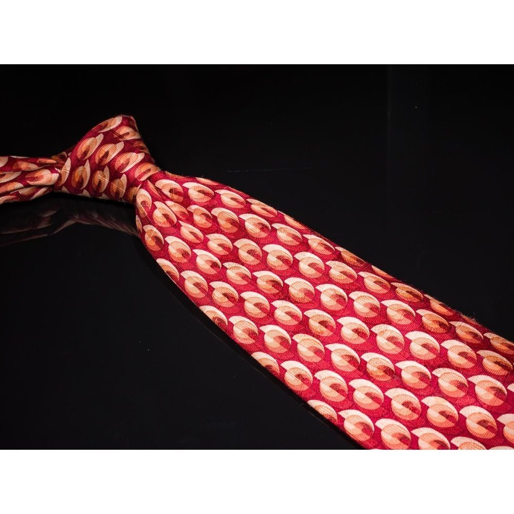 Ermenegildo Zegna Red Pink Geometric 100% Silk Men's Luxury Tie